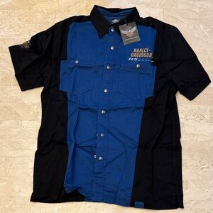 Harley-Davidson Men's Two-Tone Blue and Black Shirt